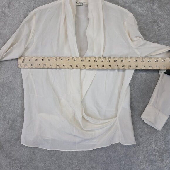 AllSaints Blouse Womens 4 Cream Silk Cowl Neck Drape Front Long Sleeve Asdis - Picture 13 of 14